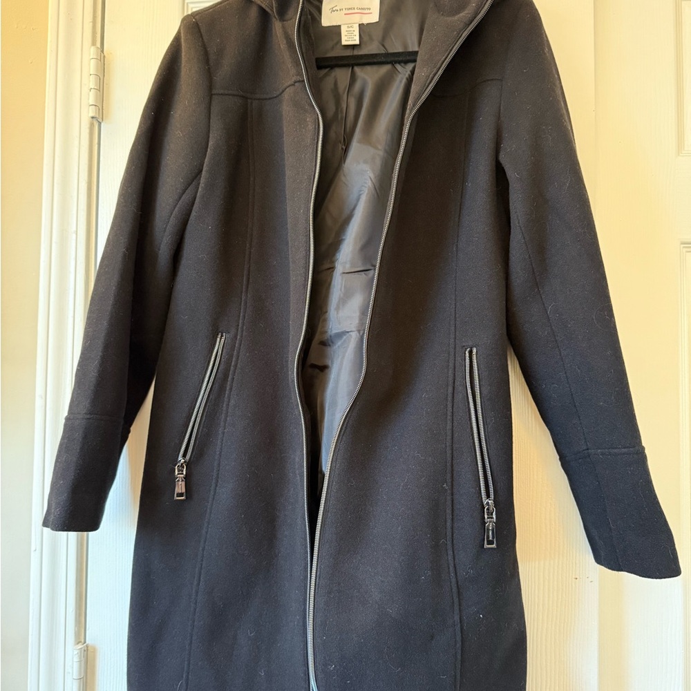 Vince Camuto Black Trench Coat Modern Minimalist Design